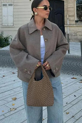 Cropped Wool Notch Collar Jacket