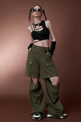 Street Style High Waist Convertible Multi-Pocket Cargo Straight Pants