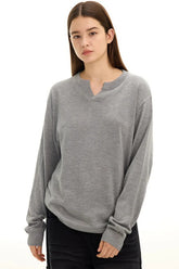 Tencel Wool V Neck Long Sleeve Top