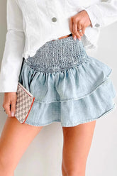 American Retro Denim Ruffled Skirt