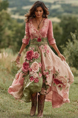 Floral Shirt Dress Bohemian Flared Vacation Boho Dress