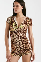 Leopard Print Graphic Hooded Slim Stretch Sexy Jumpsuit