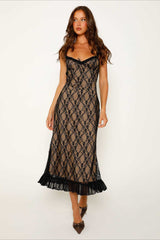 Deep V Mesh Patchwork Lace Dress