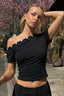 Asymmetric Neck Button Detail Fitted Crop Top