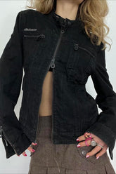Double Zipper Denim Cargo Jacket