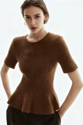 Relaxed Fit Ruffle Trim Knit Top