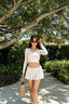 Smocked Ruffle Low Rise A Line Mini Skirt