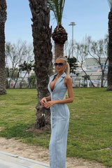 Sexy Slim Fit Button-Up Denim Dress