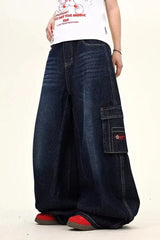 Dark Blue Cargo Wide-Leg Jeans