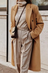 Solid Lapel Double Breasted Slim Overcoat