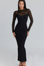 Lace Trim Sheer Mesh Side Slit Fit Floor Lace Dress
