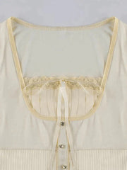 Lace Trim Padded Trendy Ribbed Crop Cami Top
