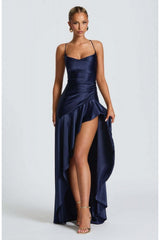 Spaghetti Strap Backless Ruffle Prom Dress