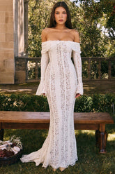 Lace Bustier Bell Sleeve Maxi Dress