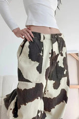 Baggy Cow Pattern Wide Leg Jeans
