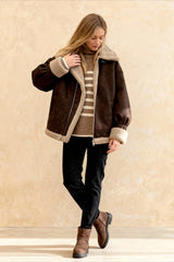 Vintage Oversized Suede Sherpa-Lined Coat