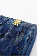 High Waist Patchwork Hollow Jeans