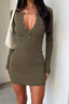 Chic Knit Button Collar Long-Sleeve Bodycon Dress