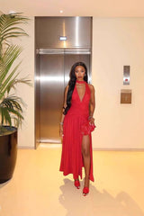 Sleeveless Backless Deep V Sequin Slit Sexy Formal Dress