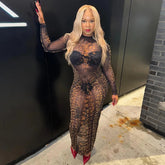 Mesh Leopard See Through Midi Dress