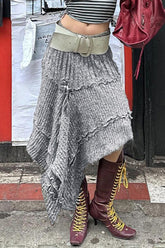 Knit Asymmetric Hem Ruffle Skirt