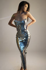 One Shoulder Metallic Gown Prom Dress