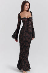 Bodycon Lace Flare Sleeve Maxi Dress