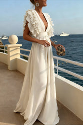 V Neck Ruffled High Waist Dress