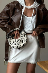 Lace Trimmed Satin A-Line Mini Skirt