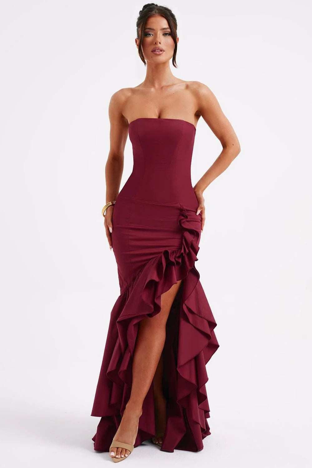 Elegant Strapless Slit Backless Maxi Birthday Dress – DressBetty