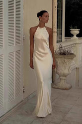 Sexy Backless Halter Camisole Satin Like Formal Dress