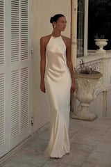 Sexy Backless Halter Camisole Satin Like Formal Dress