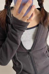 Long Sleeve Y2K Cropped Hoodie