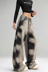 Vintage Grey Tie Dye Wide Leg Jeans