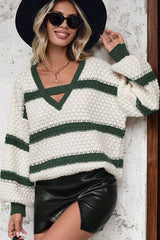 Bell Sleeve Color Block Knit Sweater