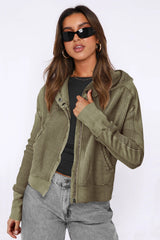 Quilted Panel Zip Up Cropped Hoodie