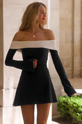 Chic Color Block Strapless One Shoulder Off Shoulder Waist Slim Cocktail Dress