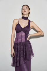 Lace Trim Sheer Waist Tie Cami Maxi Lace Dress