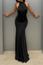 Beaded Halter Open Back Mermaid Maxi Dress