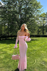Bell Sleeve Strapless Lace Reception Dress