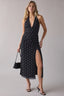 Printed Halter Ruched Side Slit Party Dress