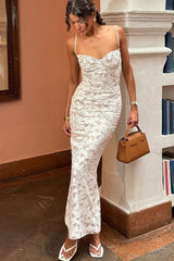 Elegant Lace Patchwork Cami Maxi Lace Dress