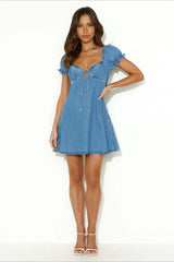 Boho Lace-Up Denim Dress