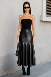Leather High Waist Bodycon Midi Skirt