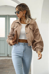 Corduroy Cropped Lantern Sleeve Jacket