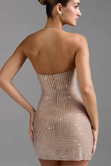 Sexy Halter Rhinestone Bodycon Cocktail Dress
