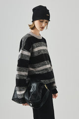 Loose Fit Round Neck Striped Sweater