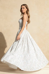 Chiffon Pleated Floral Off Shoulder Maxi Dress