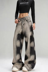 Vintage Grey Tie Dye Wide Leg Jeans