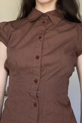Puff Sleeve Button Front T-Shirt
